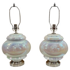 Pair of Midcentury Pearlescent Glass Lamps