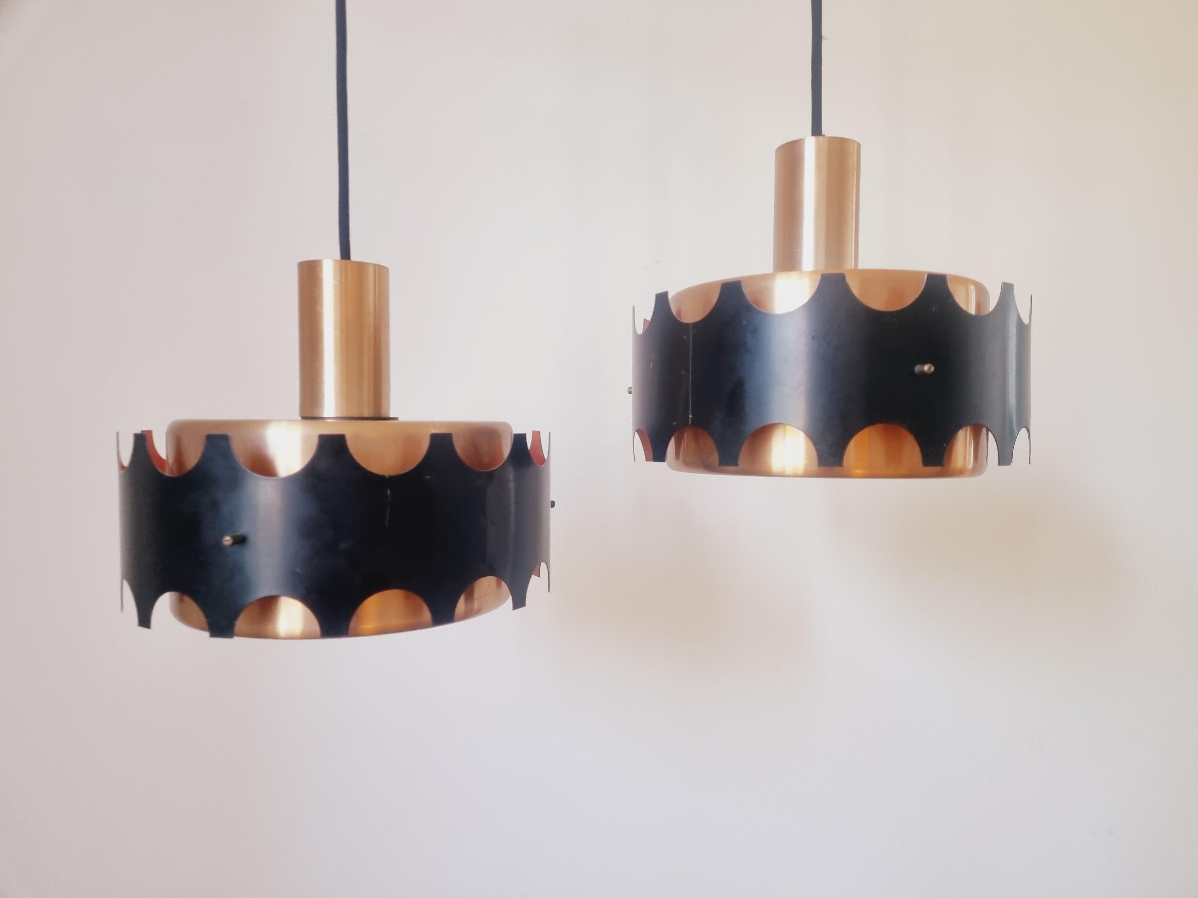 Lacquered Pair of Midcentury Pendants in Style of Jo Hammerborg, Denmark, 1970s For Sale