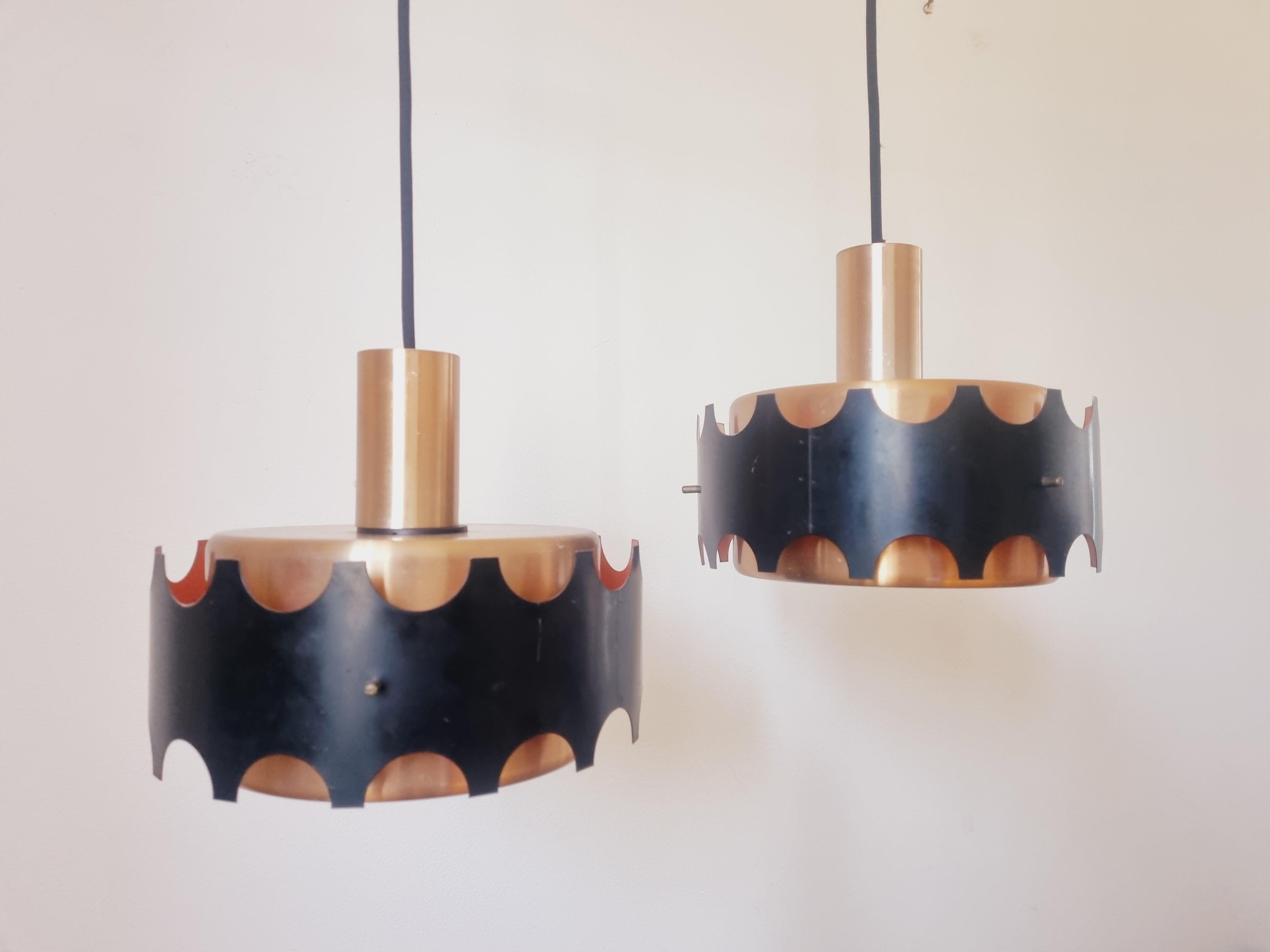 Pair of Midcentury Pendants in Style of Jo Hammerborg, Denmark, 1970s In Good Condition For Sale In Praha, CZ