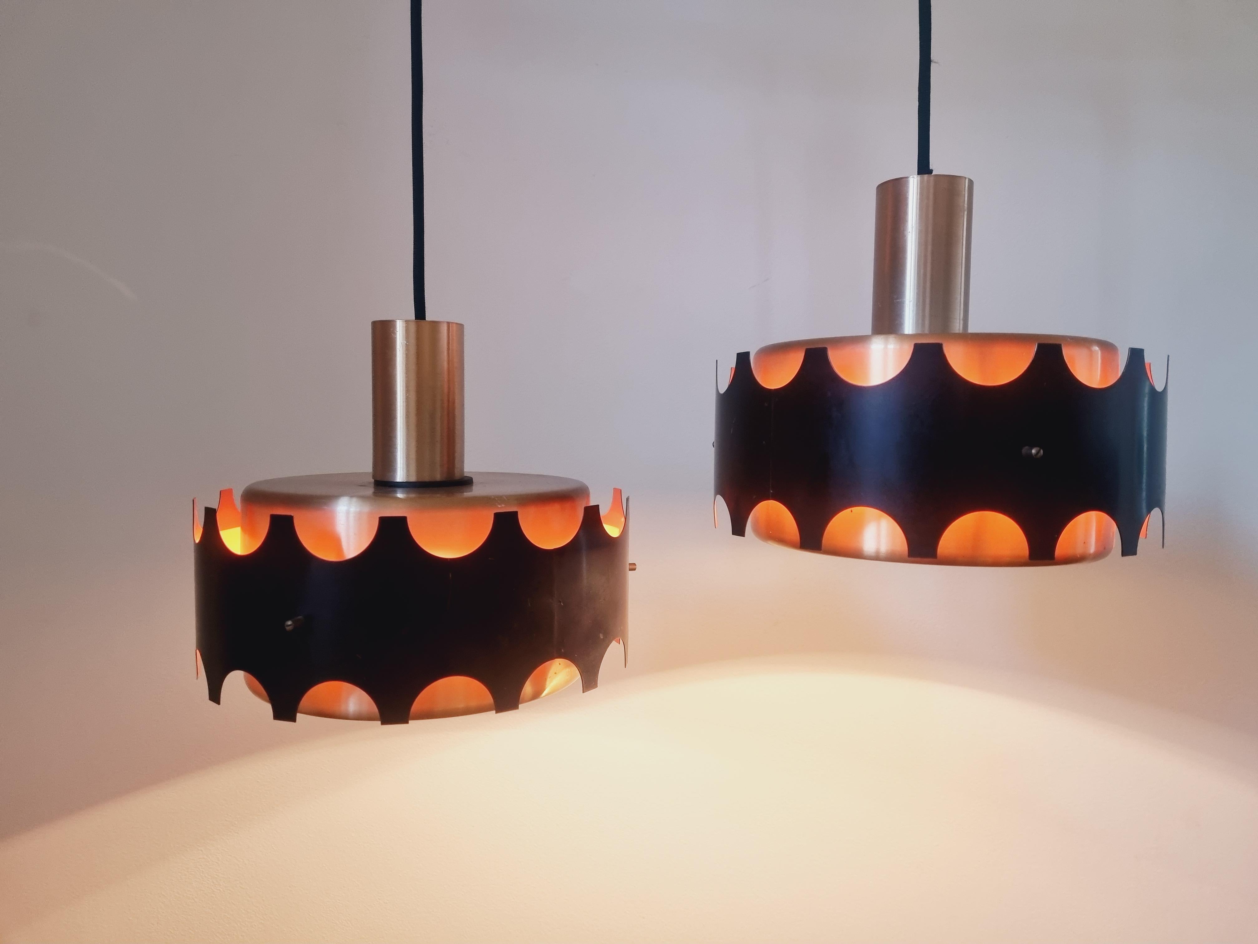 Pair of Midcentury Pendants in Style of Jo Hammerborg, Denmark, 1970s For Sale 1