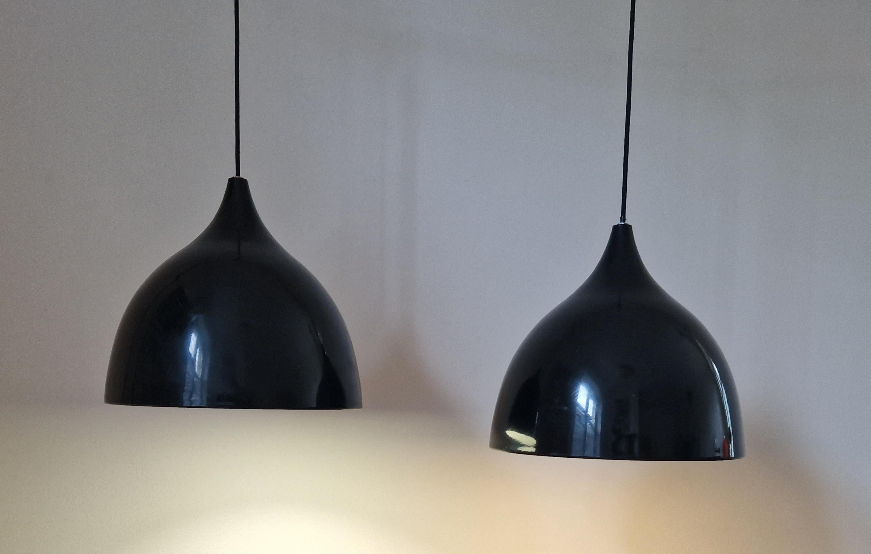 Lacquered Pair of Midcentury Pendants Silhouette, Denmark, 1970s. For Sale