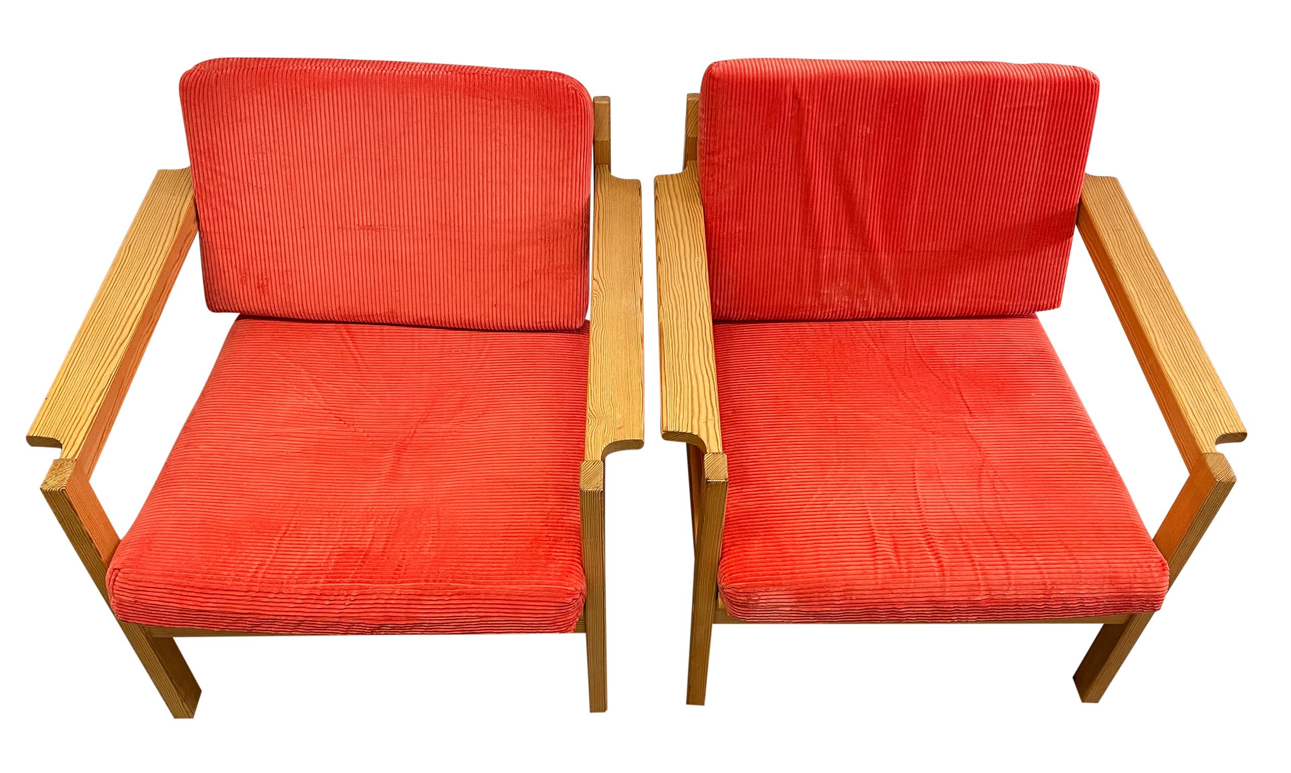 Mid-Century Modern Pair of Midcentury Pine Arm Chairs Lounge Chairs by Bruksbo Made in Norway For Sale