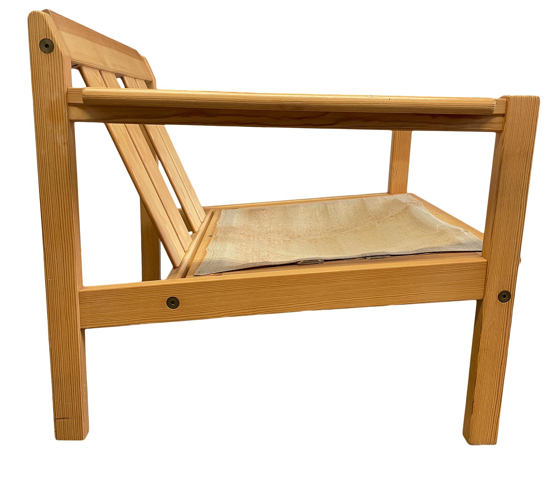 Woodwork Pair of Midcentury Pine Arm Chairs Lounge Chairs by Bruksbo Made in Norway For Sale