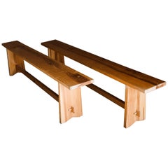 Pair of Midcentury Pine Benches from France, circa 1960