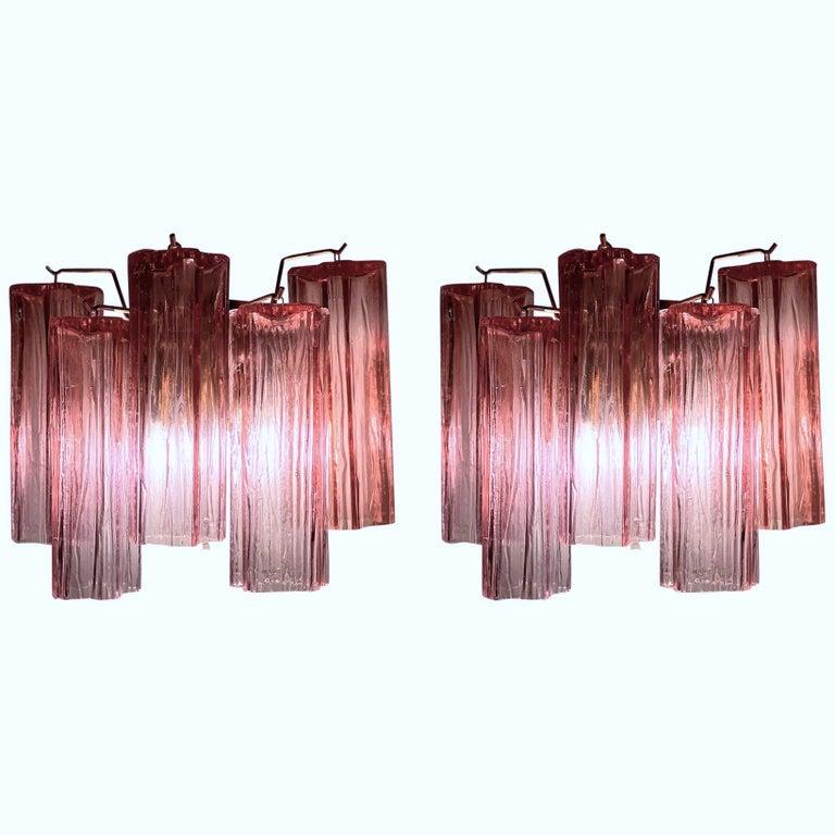Paire d'appliques en verre de Murano rose du milieu du siècle dernier par Tony Zuccheri pour Venini