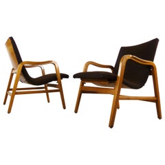 Pair of Midcentury Plywood Chairs, Convertible Easy Chairs from Lübke, Germany