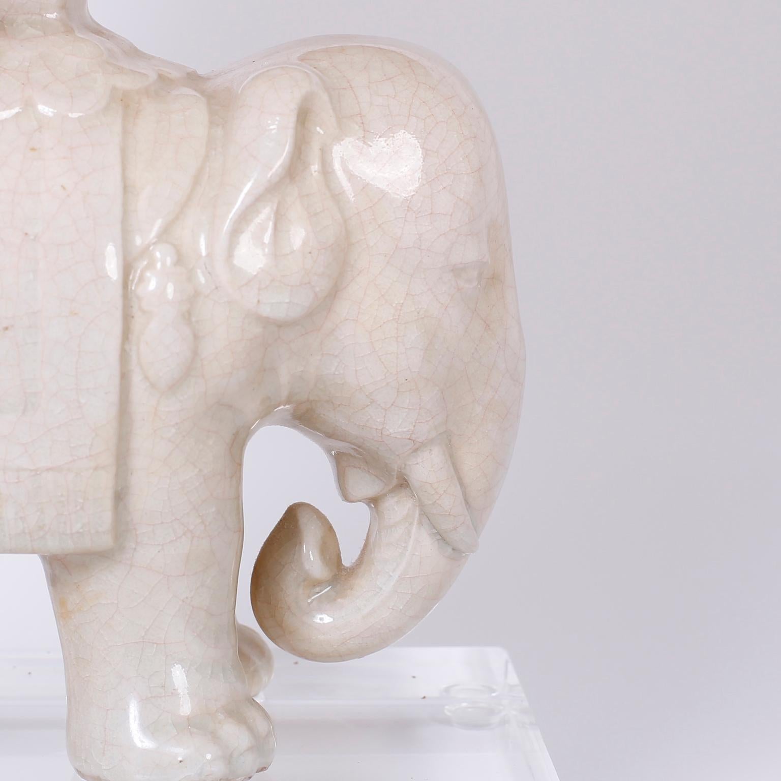 Pair of Midcentury Porcelain Elephant Table Lamps In Excellent Condition In Palm Beach, FL