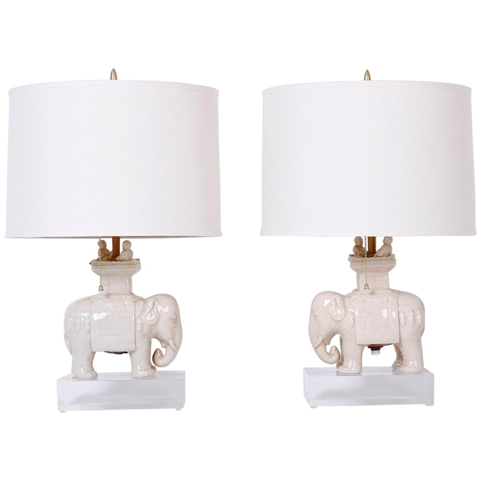 Pair of Midcentury Porcelain Elephant Table Lamps