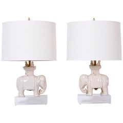 Pair of Midcentury Porcelain Elephant Table Lamps