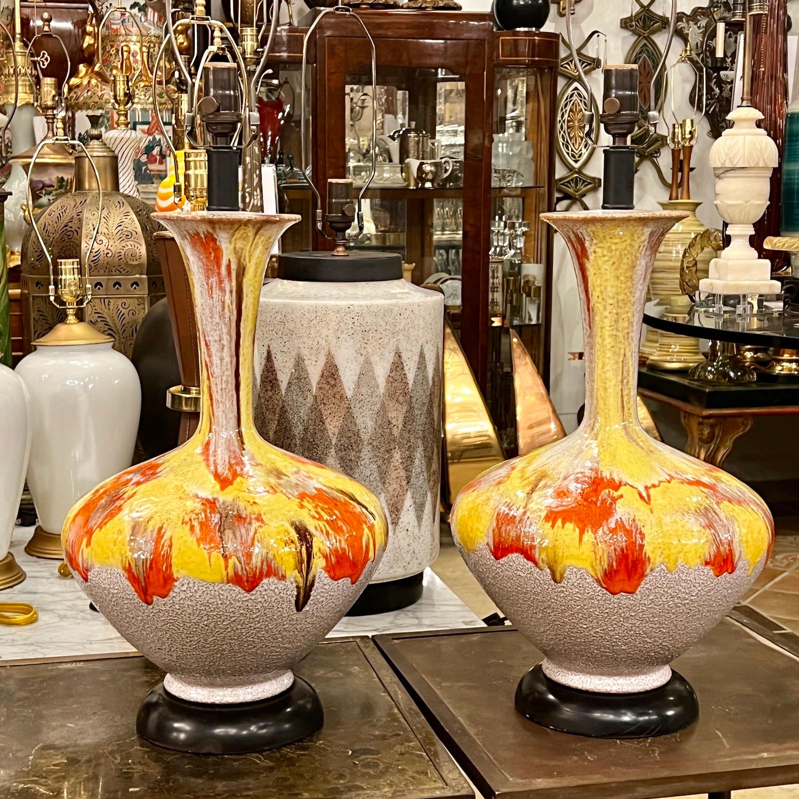 Ceramic Pair of Midcentury Porcelain Lamps For Sale
