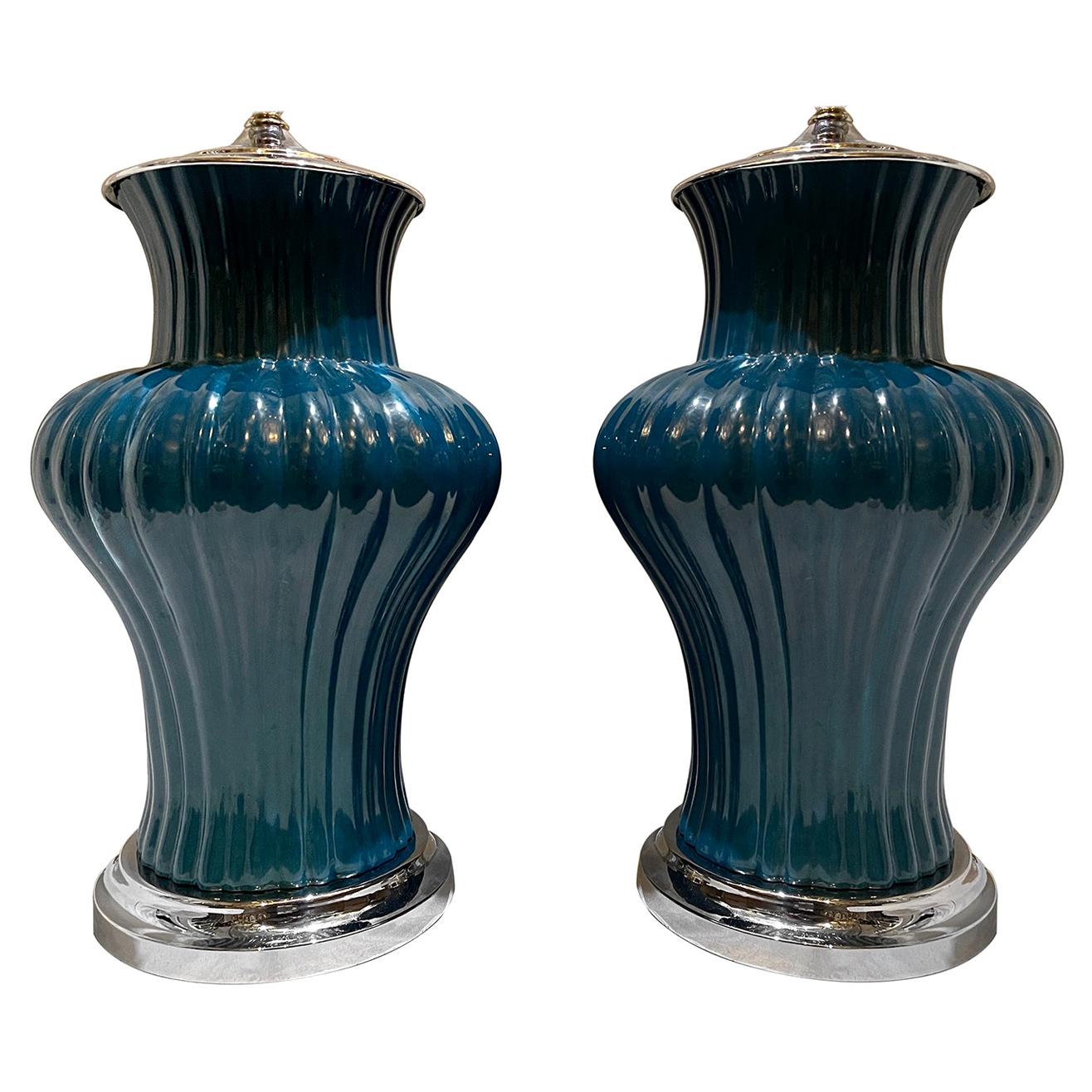 Pair of Midcentury Porcelain Lamps For Sale