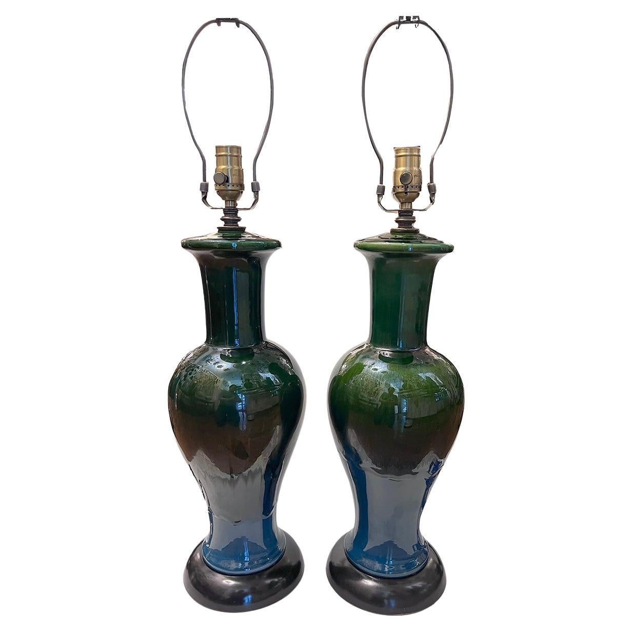 Pair of Mid-Century Porcelain Lamps For Sale