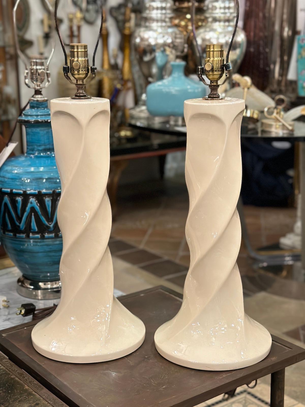 Mid-20th Century Pair of Midcentury Porcelain Table Lamps   For Sale