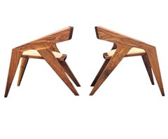 Pair of Midcentury Post Modern Studio Lounge Chairs in Walnut with Leather Seats