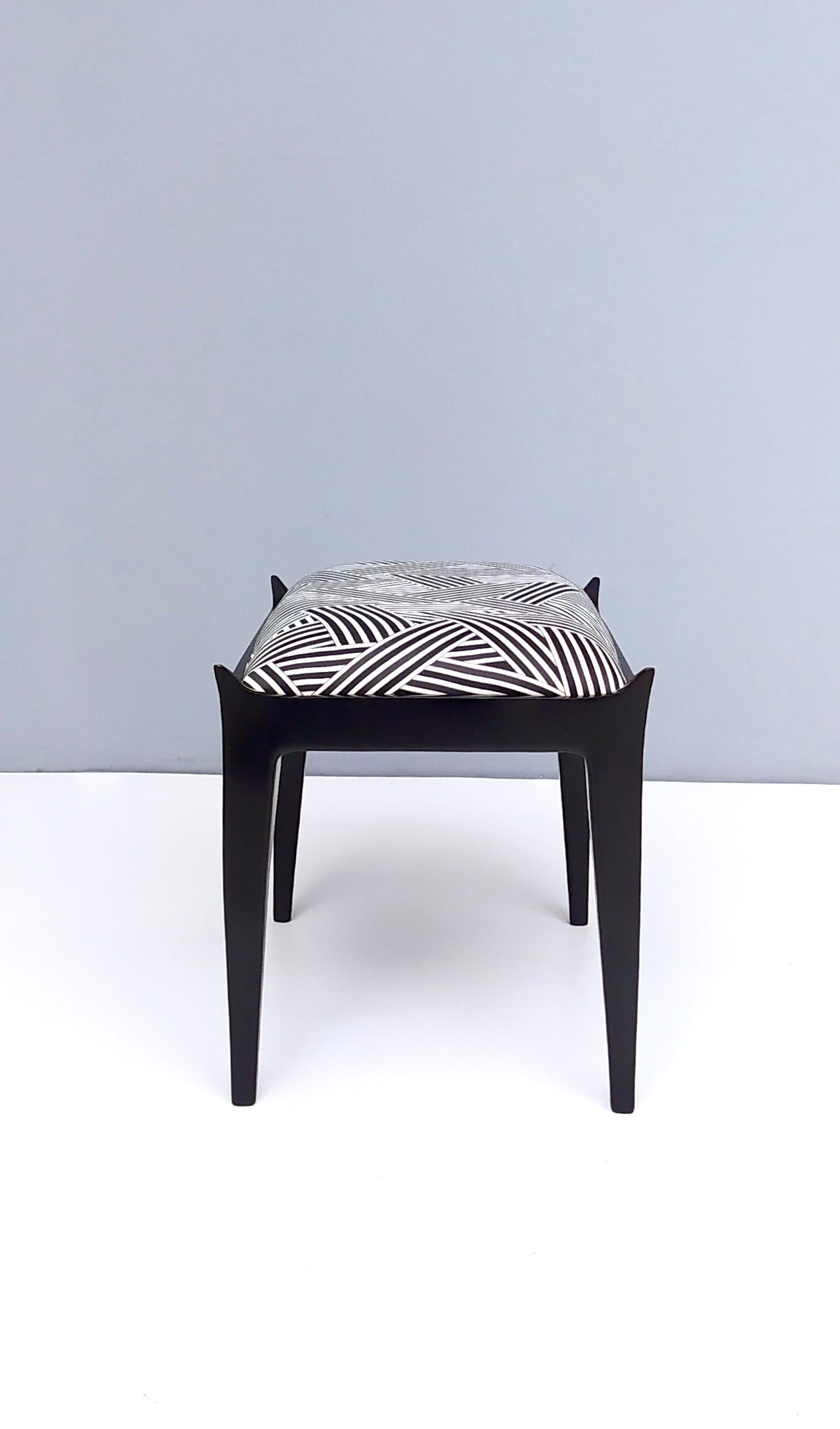Pair of Poufs Upholstered in Black and White Fabric by Dedar 1