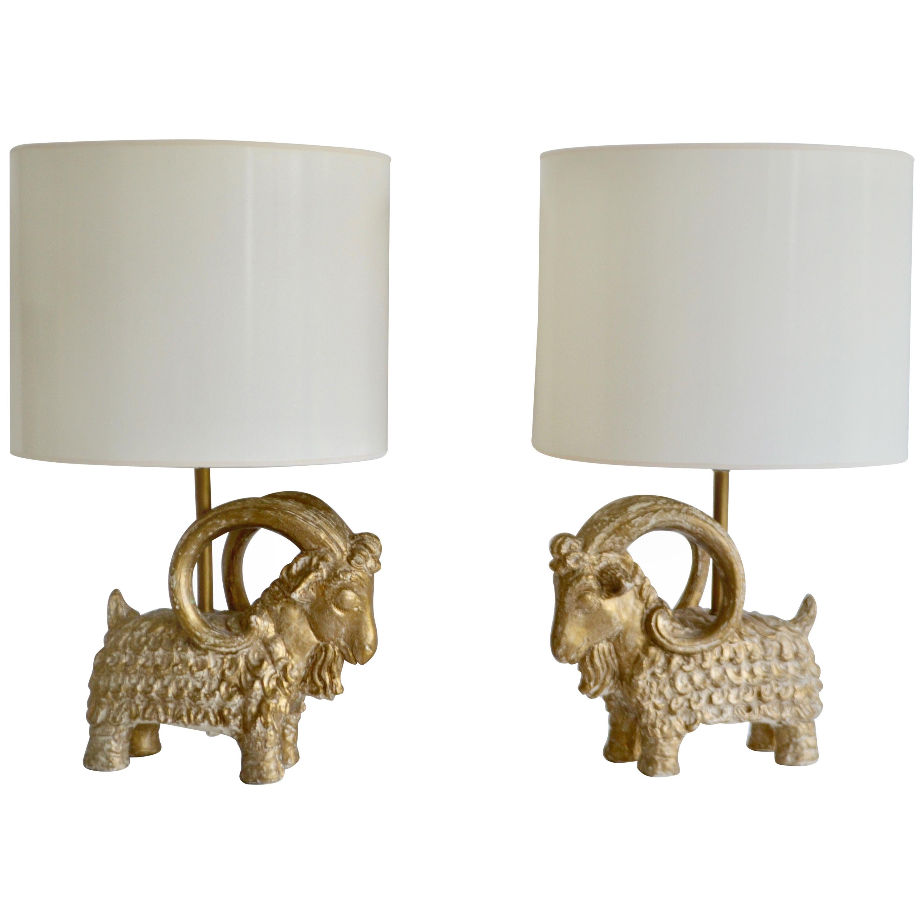 Pair of Midcentury Ram Form Table Lamps For Sale