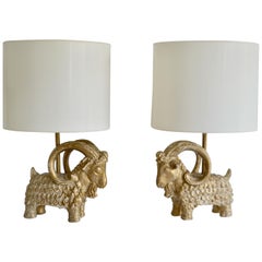 Pair of Midcentury Ram Form Table Lamps