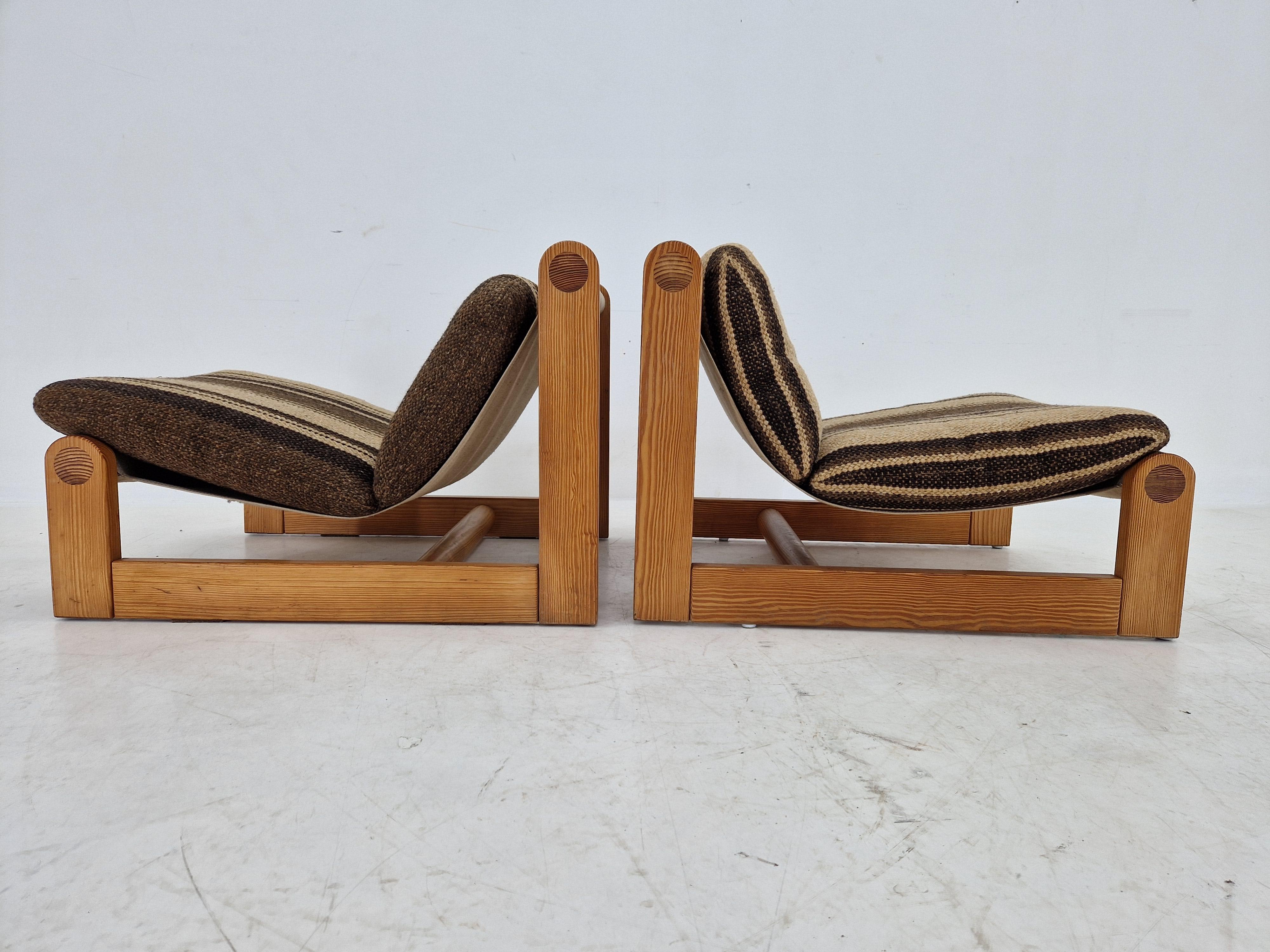 Pair of Midcentury Rare Lounge Chairs Pine Wood, Denmark, 1960s 3