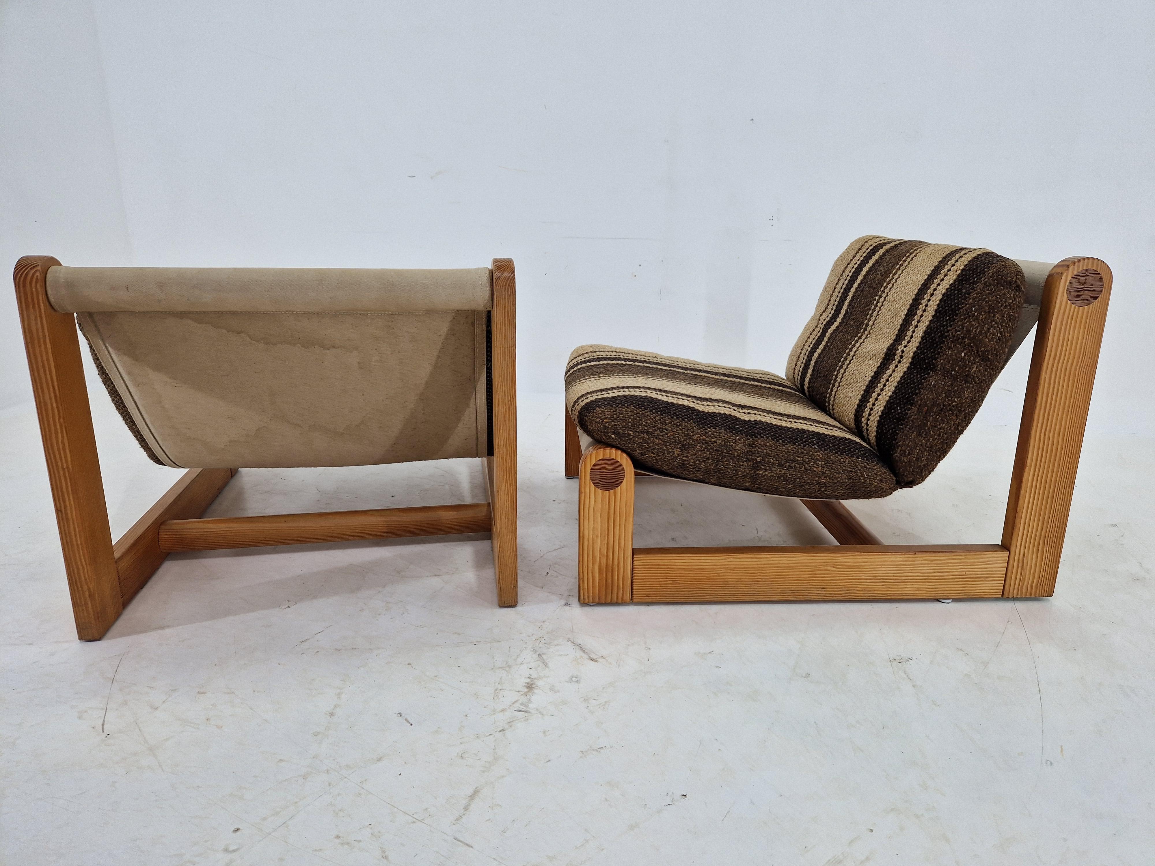 Pair of Midcentury Rare Lounge Chairs Pine Wood, Denmark, 1960s 4