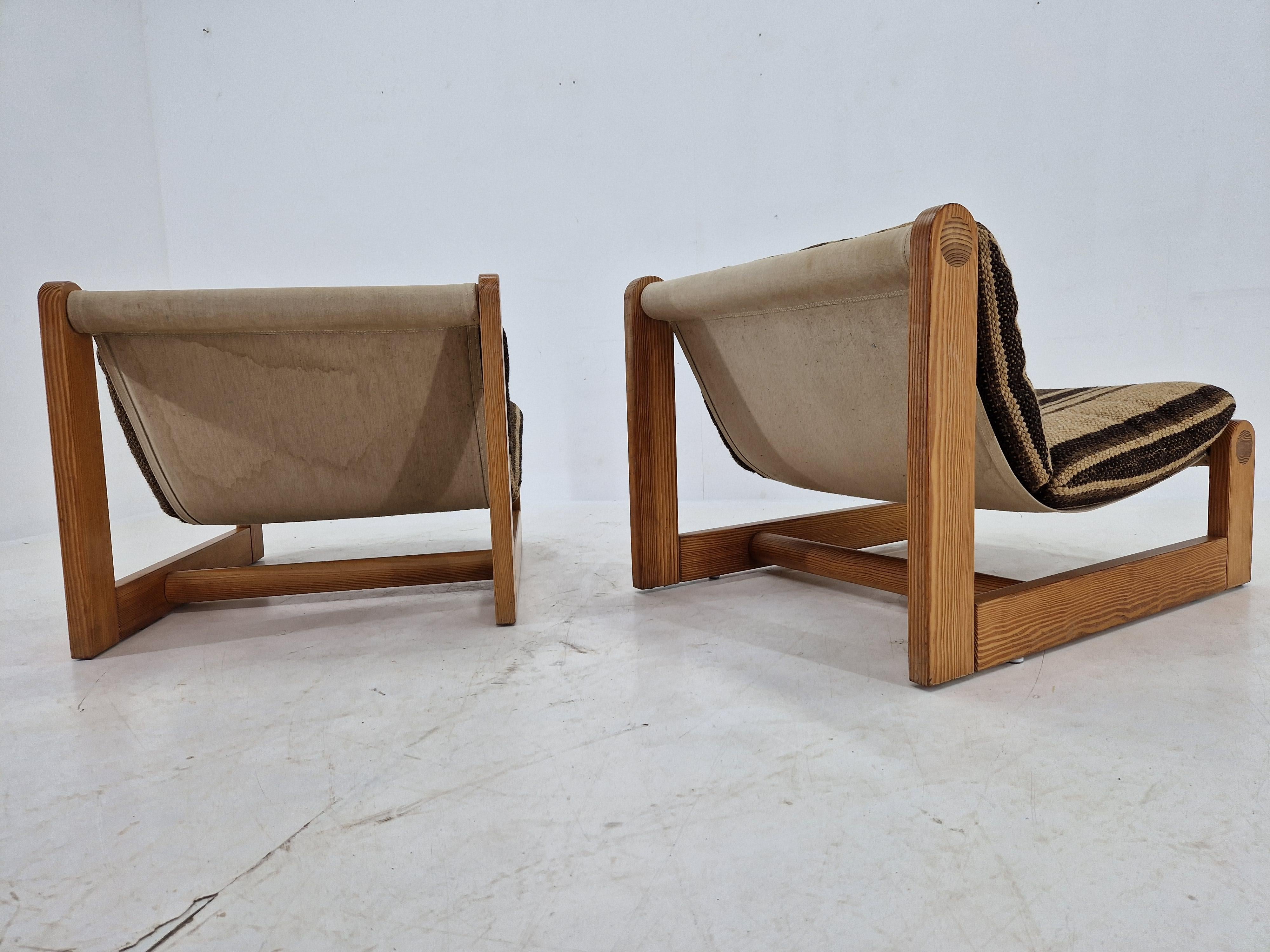 Pair of Midcentury Rare Lounge Chairs Pine Wood, Denmark, 1960s 5