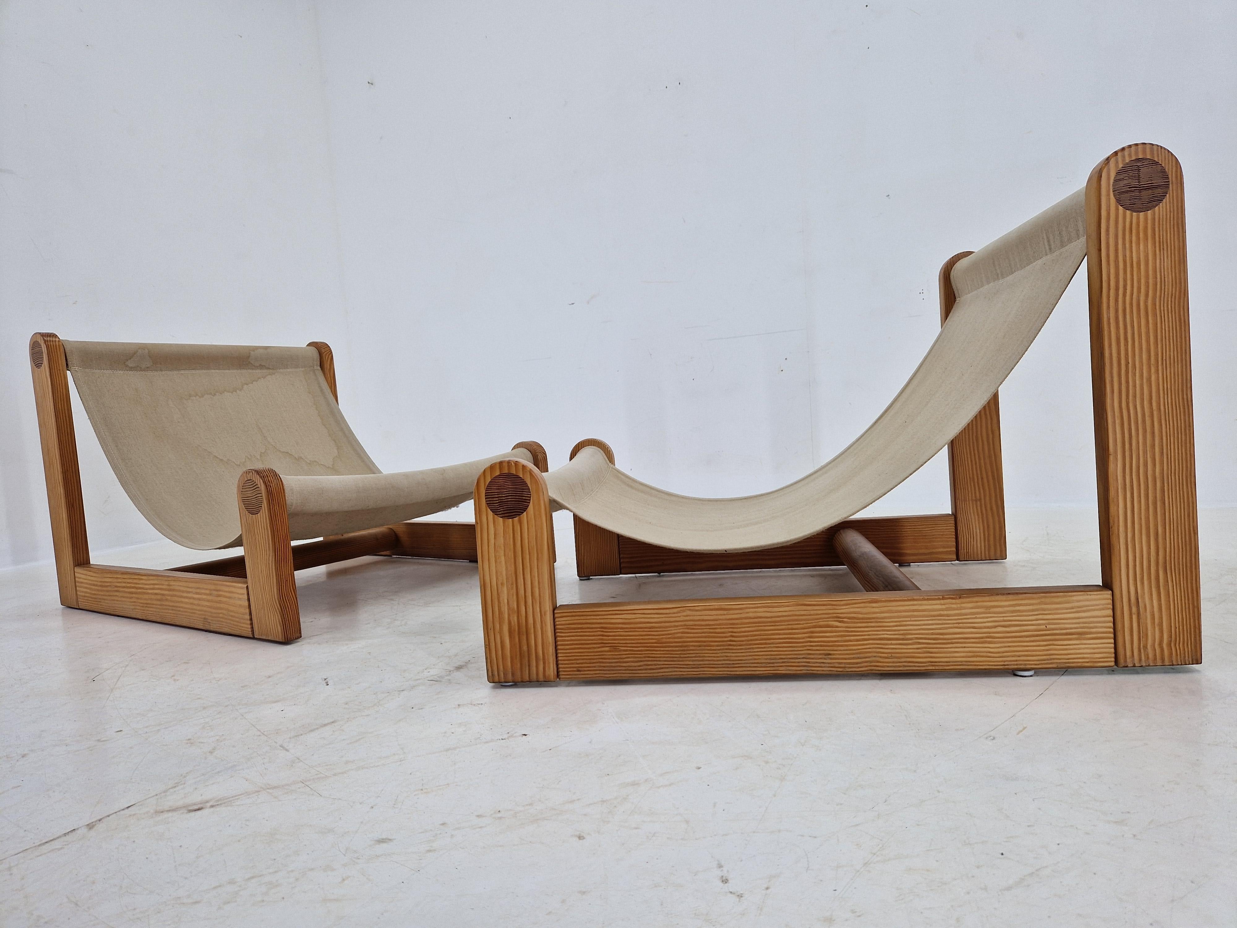 Paire de chaises longues rares du milieu du siècle en bois de pin, Danemark, années 1960 6
