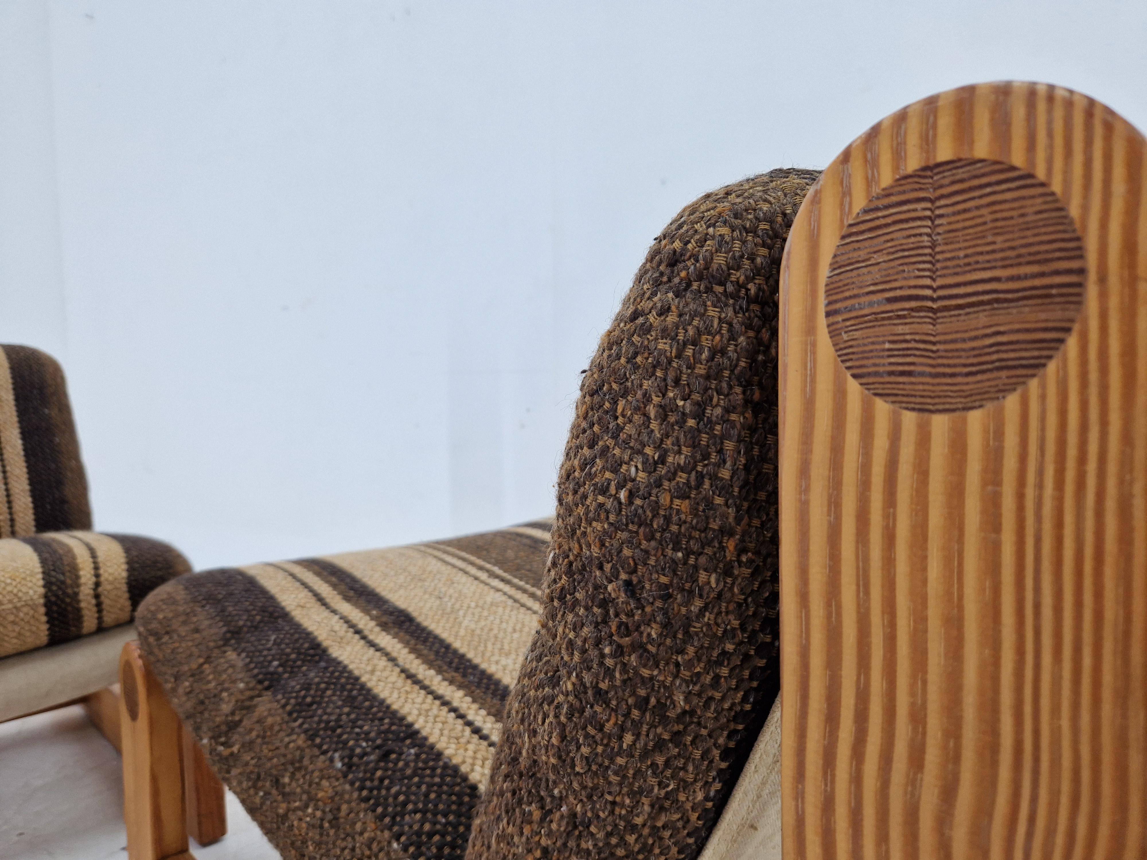 Pair of Midcentury Rare Lounge Chairs Pine Wood, Denmark, 1960s In Good Condition For Sale In Praha, CZ
