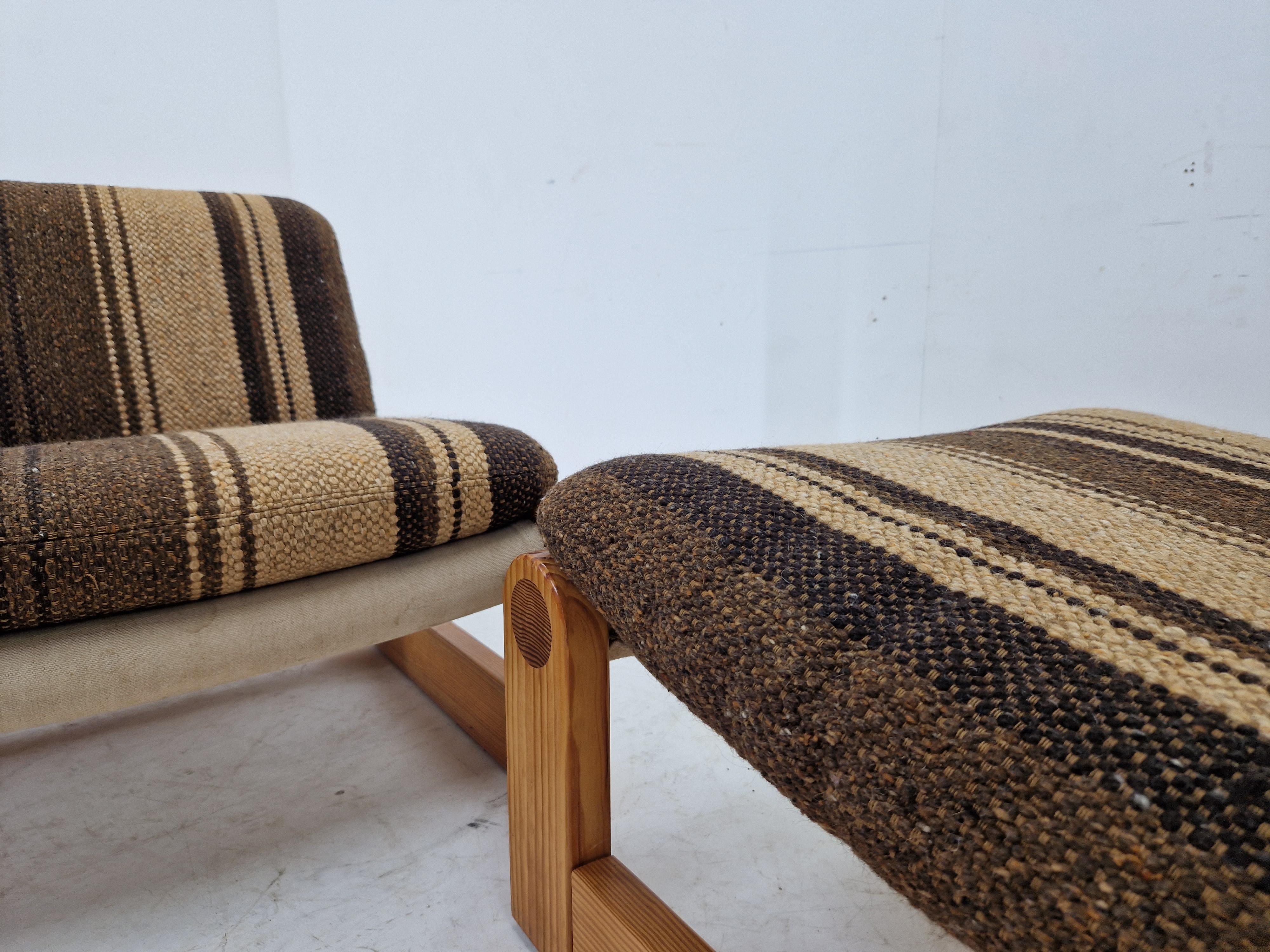Mid-20th Century Pair of Midcentury Rare Lounge Chairs Pine Wood, Denmark, 1960s
