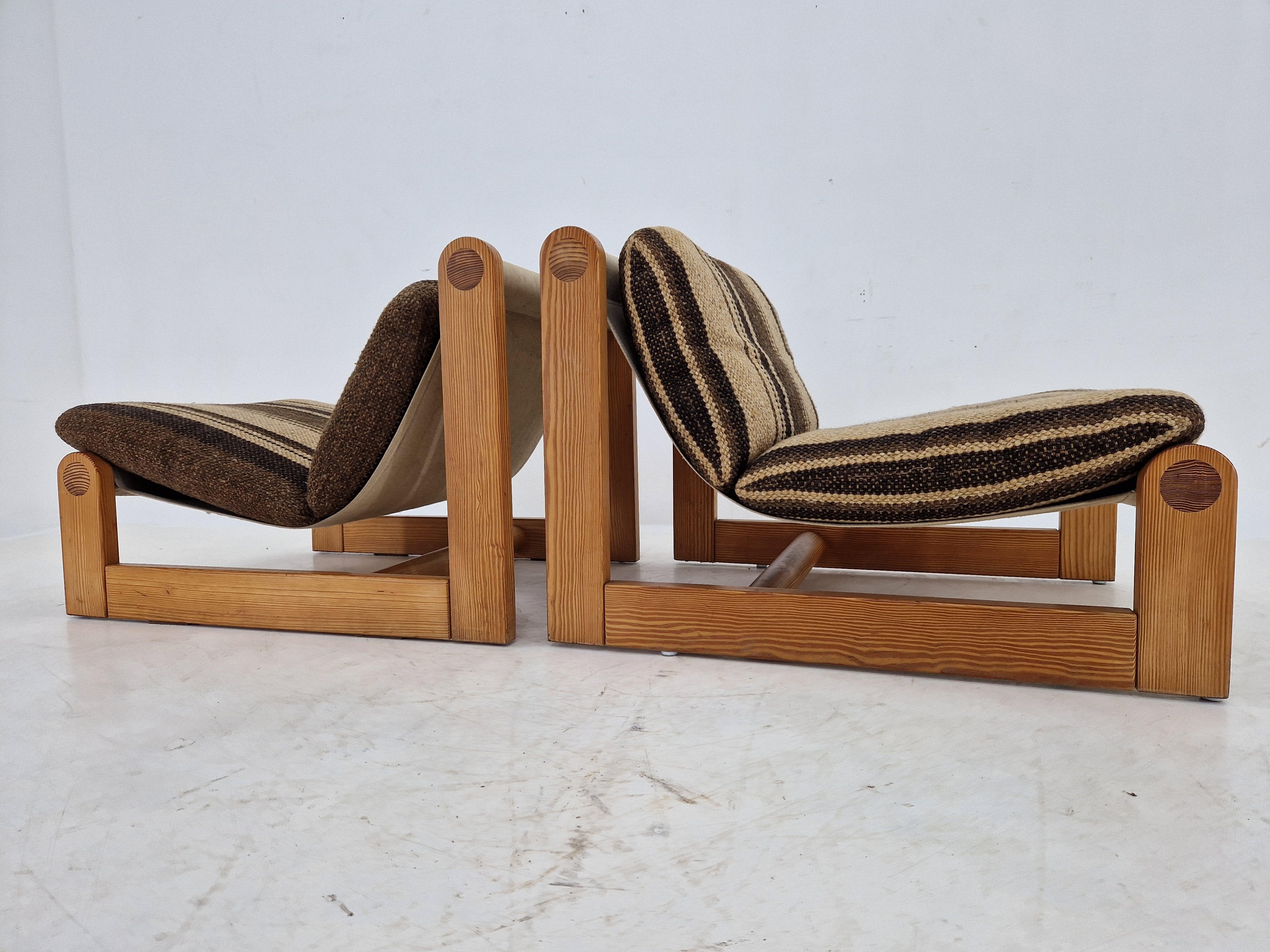 Pair of Midcentury Rare Lounge Chairs Pine Wood, Denmark, 1960s 2