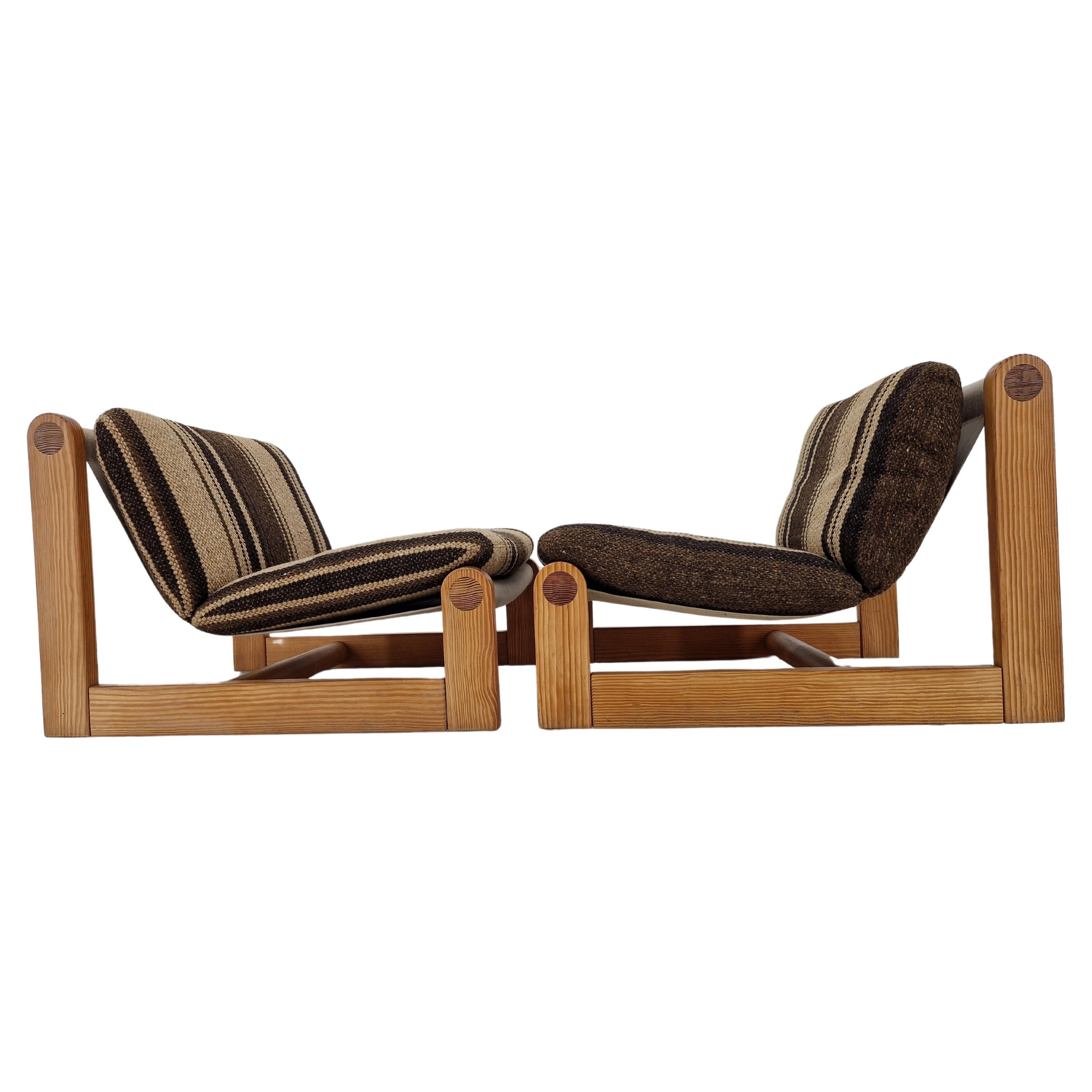 Pair of Midcentury Rare Lounge Chairs Pine Wood, Denmark, 1960s For Sale