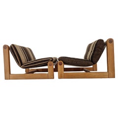 Vintage Pair of Midcentury Rare Lounge Chairs Pine Wood, Denmark, 1960s