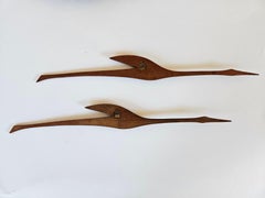 Pair of Midcentury Rare Teak Wall Sculptures of Birds Herons, Denmark, 1960s.