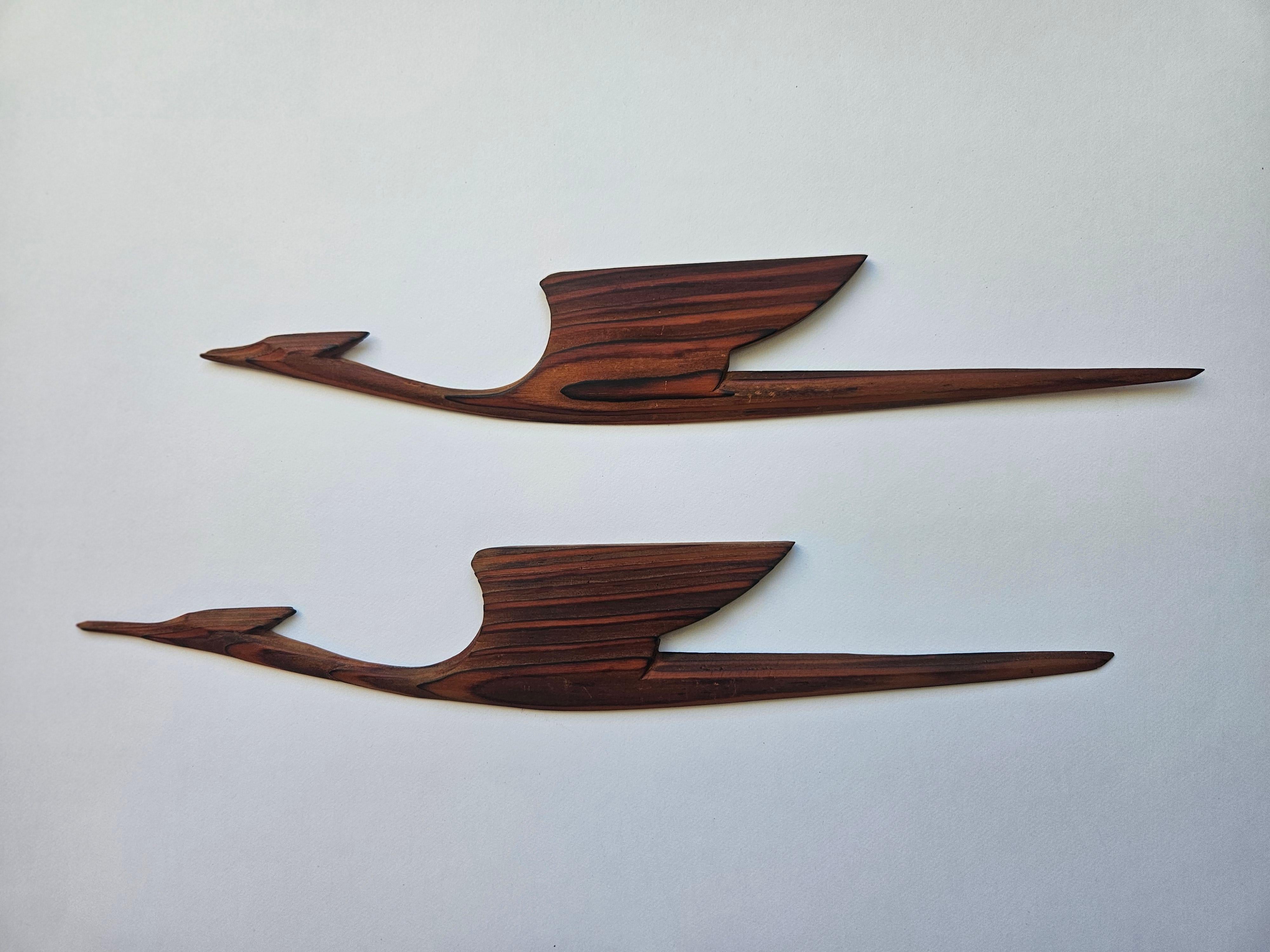 Paire de sculptures murales en bois rares du milieu du siècle représentant des oiseaux et des hérons, Danemark, années 1960. en vente 7