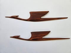 Pair of Midcentury Rare Wood Wall Sculptures of Birds Herons, Denmark, 1960s.