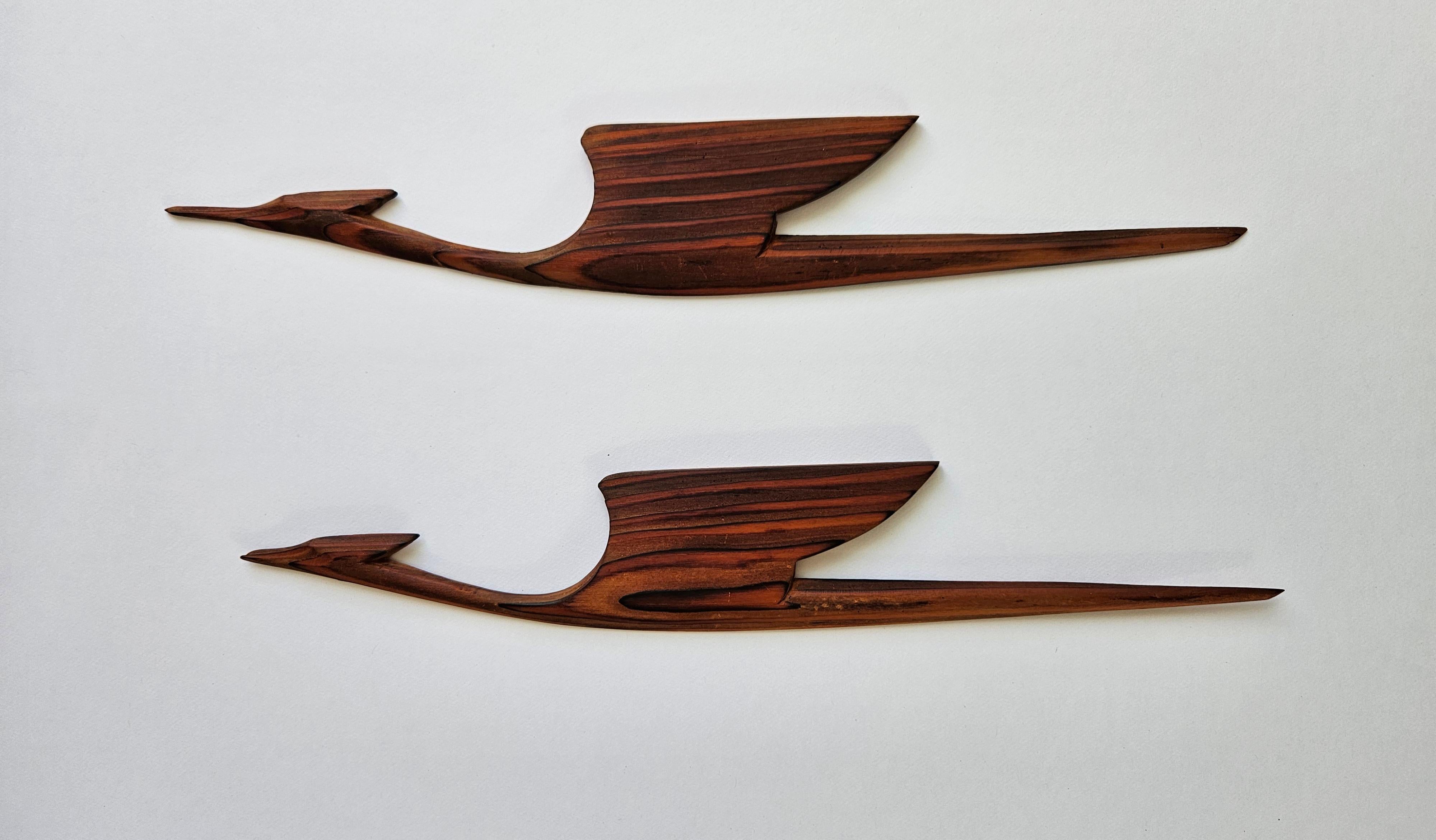 Mid-Century Modern Paire de sculptures murales en bois rares du milieu du siècle représentant des oiseaux et des hérons, Danemark, années 1960. en vente