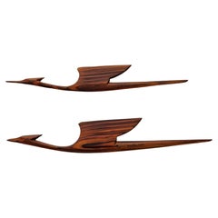 Pair of Midcentury Rare Wood Wall Sculptures of Birds Herons, Denmark, 1960s.