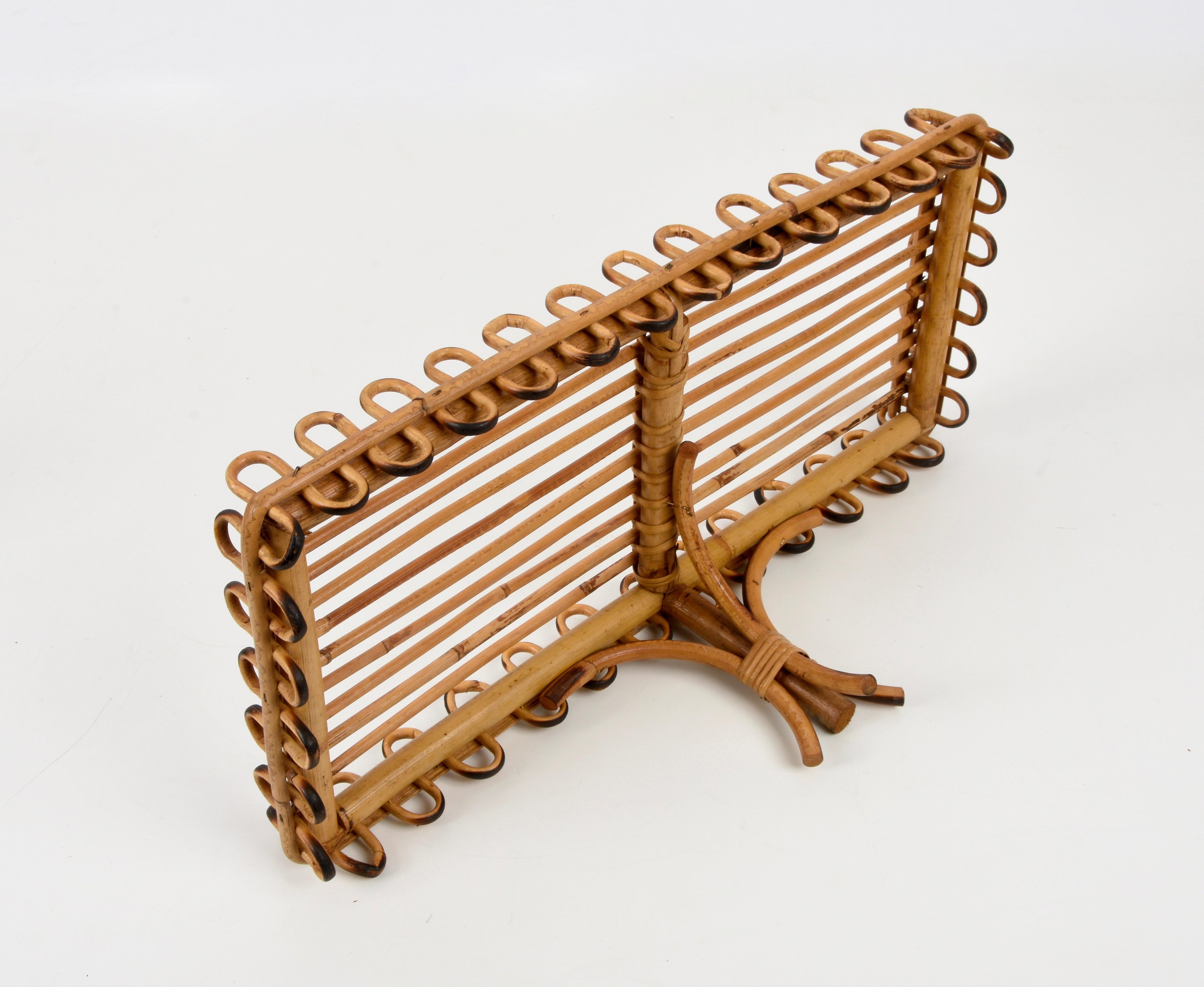 Pair of Midcentury Rattan and Bamboo Italian Wall Shelves after Albini, 1960s 12
