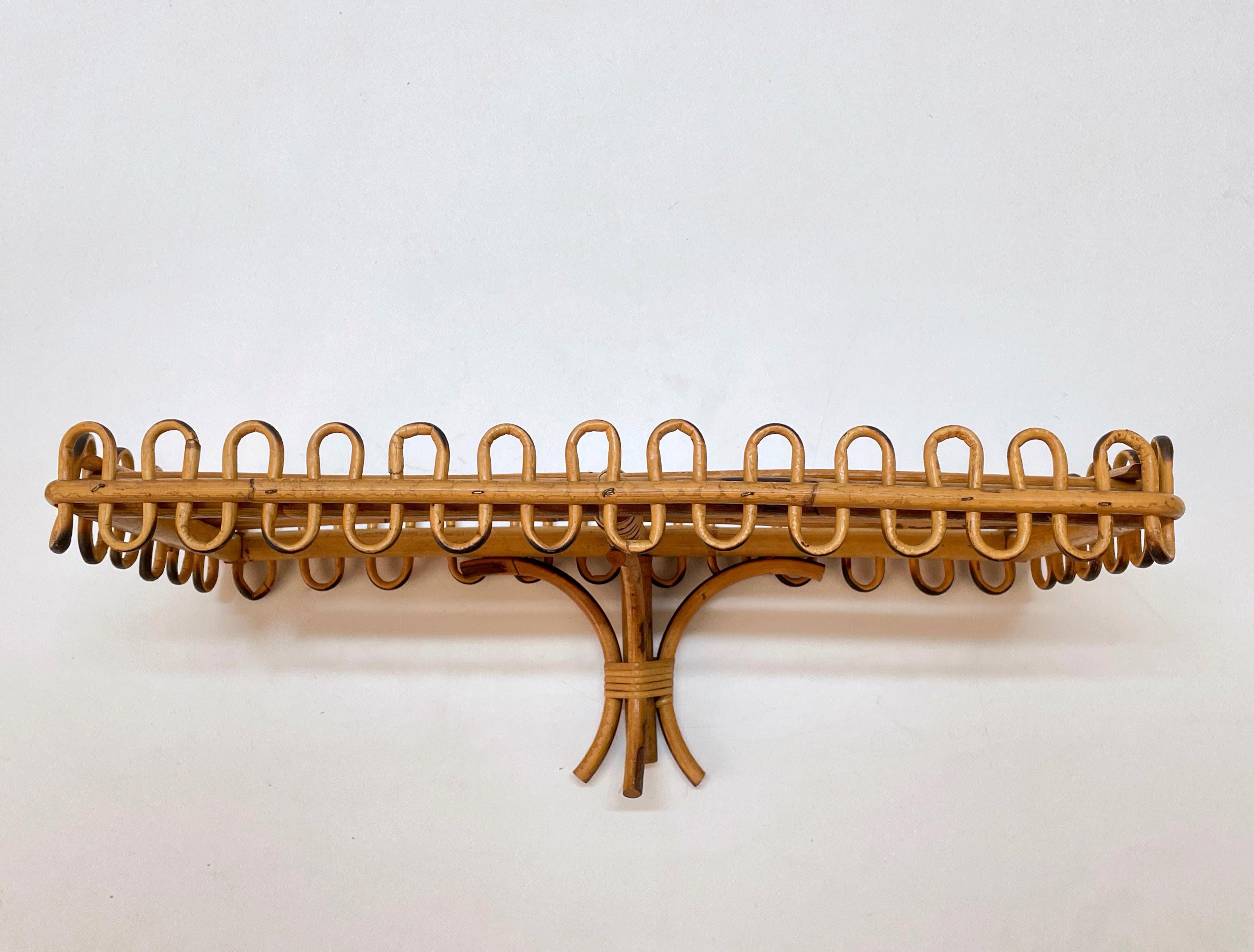 Pair of Midcentury Rattan and Bamboo Italian Wall Shelves after Albini, 1960s 13