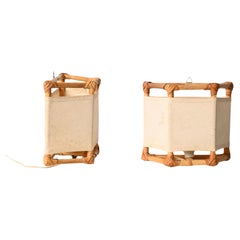 Pair of Midcentury Rattan and Bamboo Sconces After Louis Sognot, 1960s