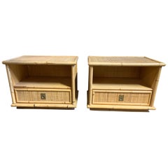 Pair of Midcentury Rattan and Bamboo Side Tables