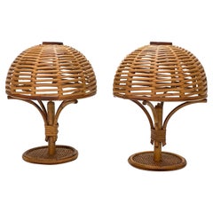 Pair of Midcentury Rattan and Bamboo Table Lamps after Louis Sognot, 1960s