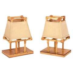 Pair of Midcentury Rattan and Bamboo Table Lamps after Louis Sognot, 1960s