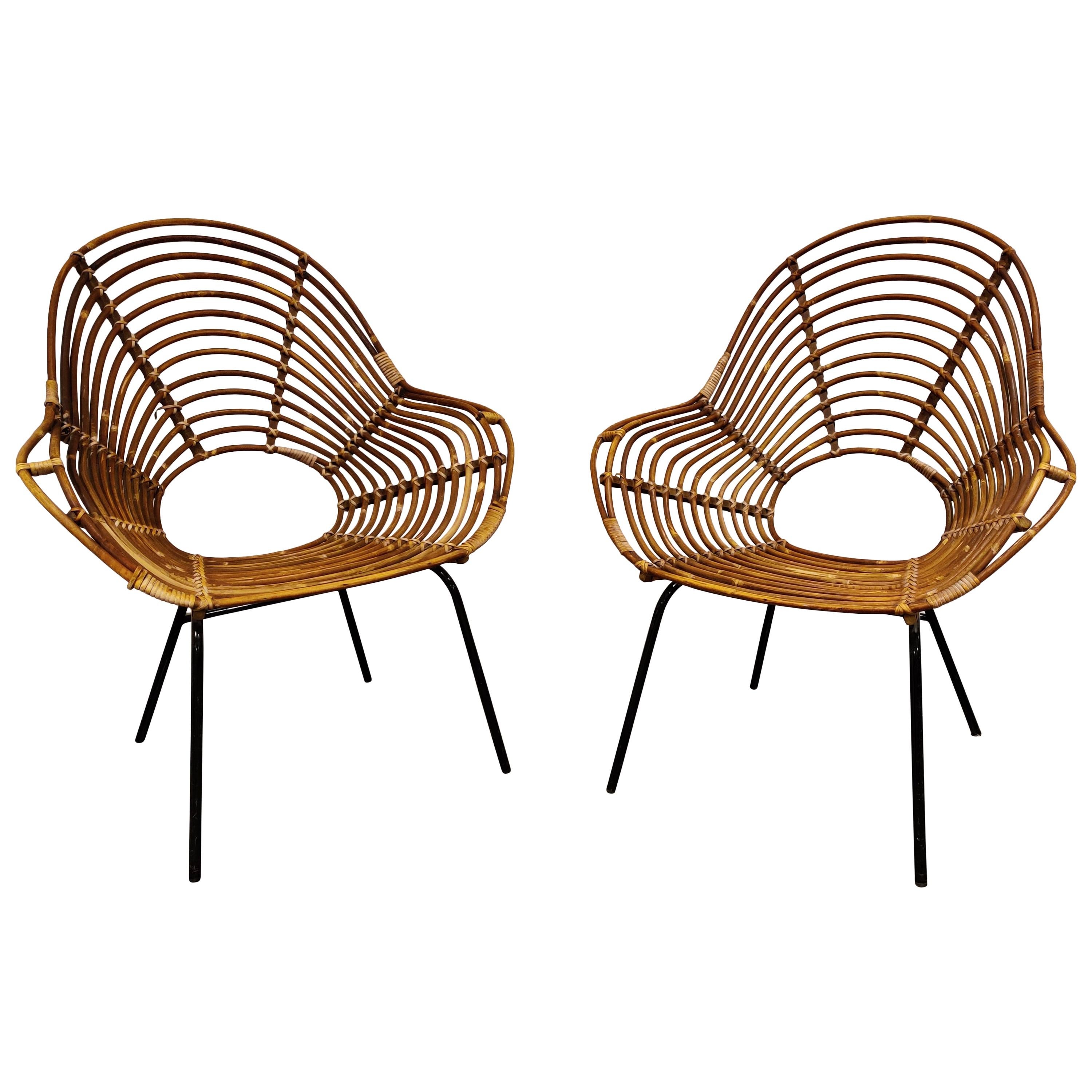 Pair of Midcentury Rattan Chairs, 1960s, Netherlands