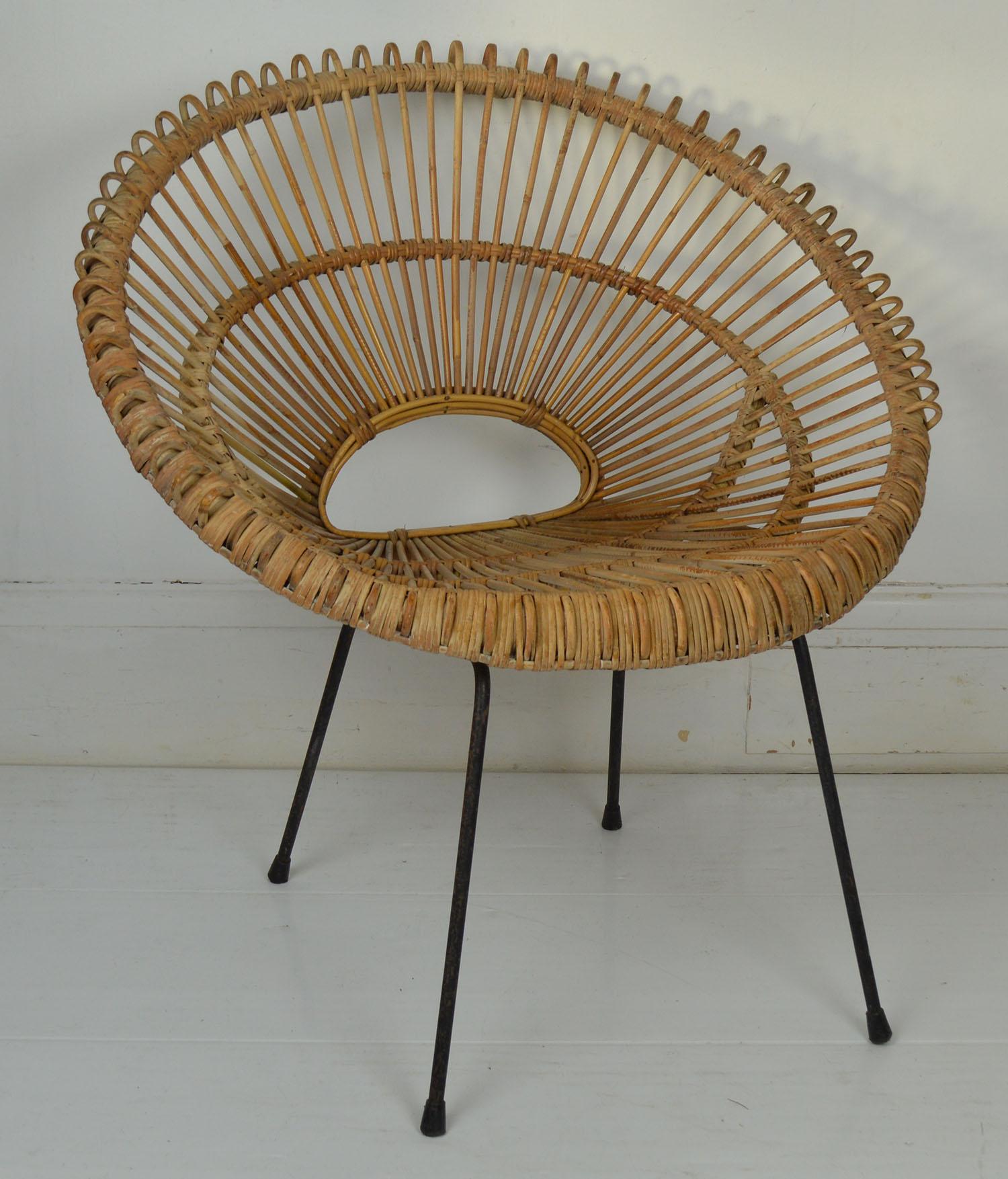 Mid-Century Modern Pair of Midcentury Rattan Chairs in the Style of Franco Albini, Italian, 1950s