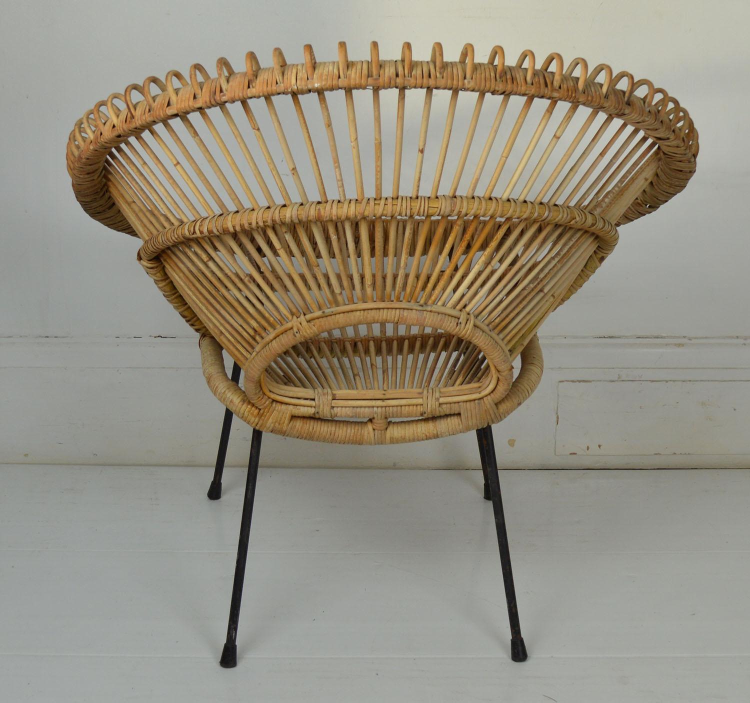 Other Pair of Midcentury Rattan Chairs in the Style of Franco Albini, Italian, 1950s