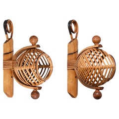 Pair of Midcentury Rattan "Lantern" Sconces attributed to Louis Sognot, 1960s