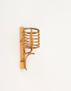 Pair of Midcentury Rattan "Lantern" Sconces, Louis Sognot, France, 1960s