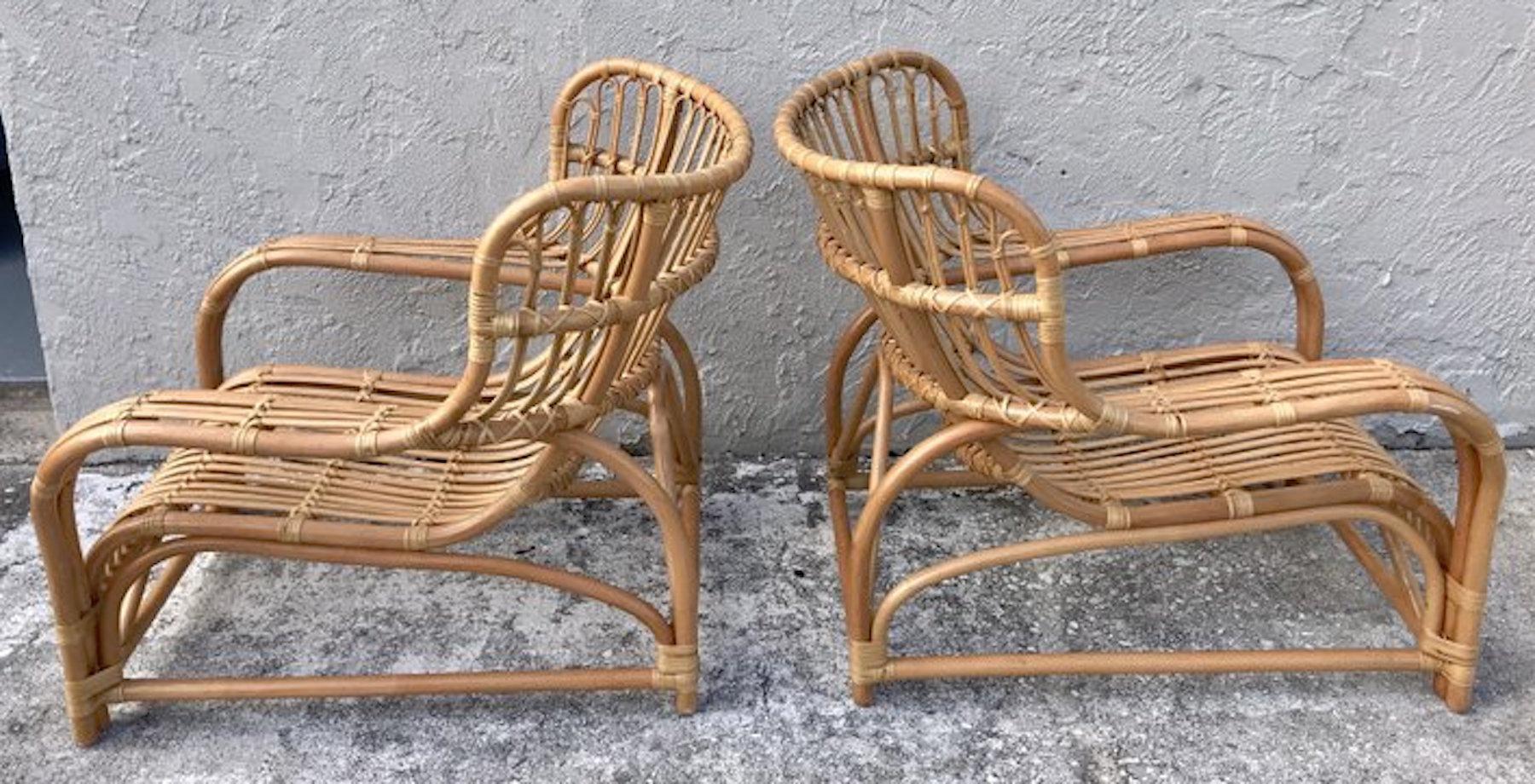 Pair of Midcentury Rattan Scoop Chairs, Restored 9
