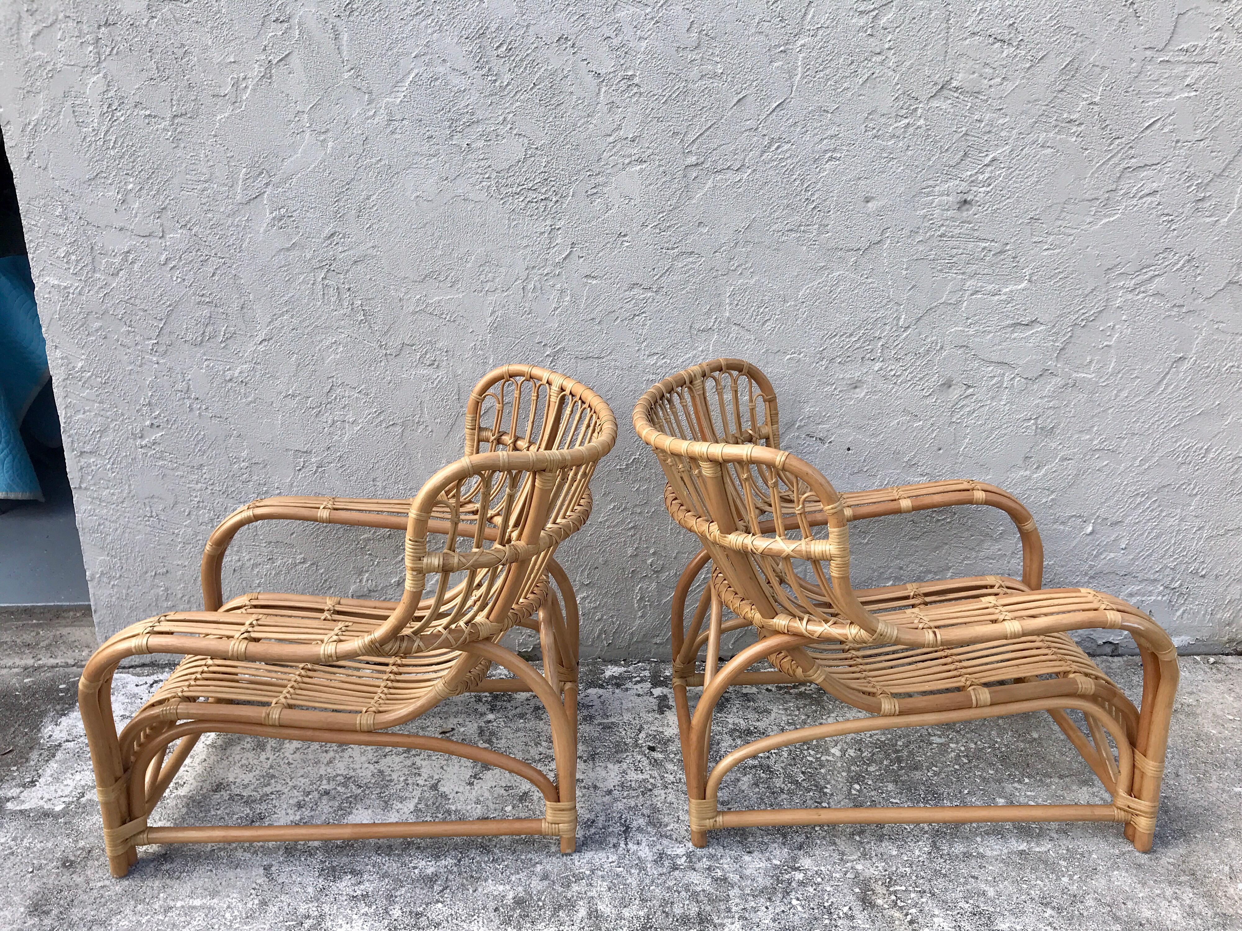 Pair of midcentury rattan scoop chairs, restored
Measures: 26
