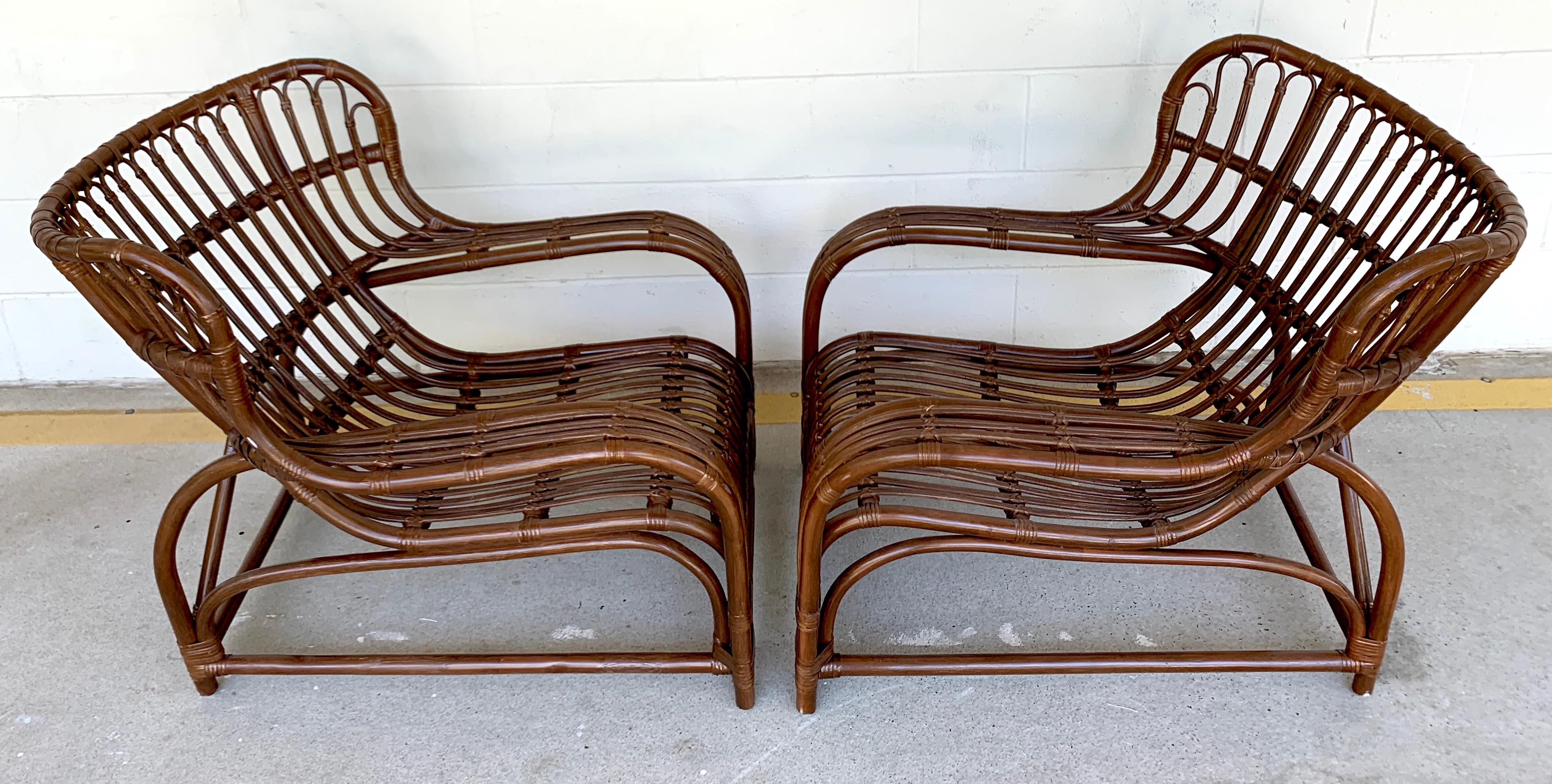 Pair of midcentury rattan scoop chairs, restored
Measures: 26