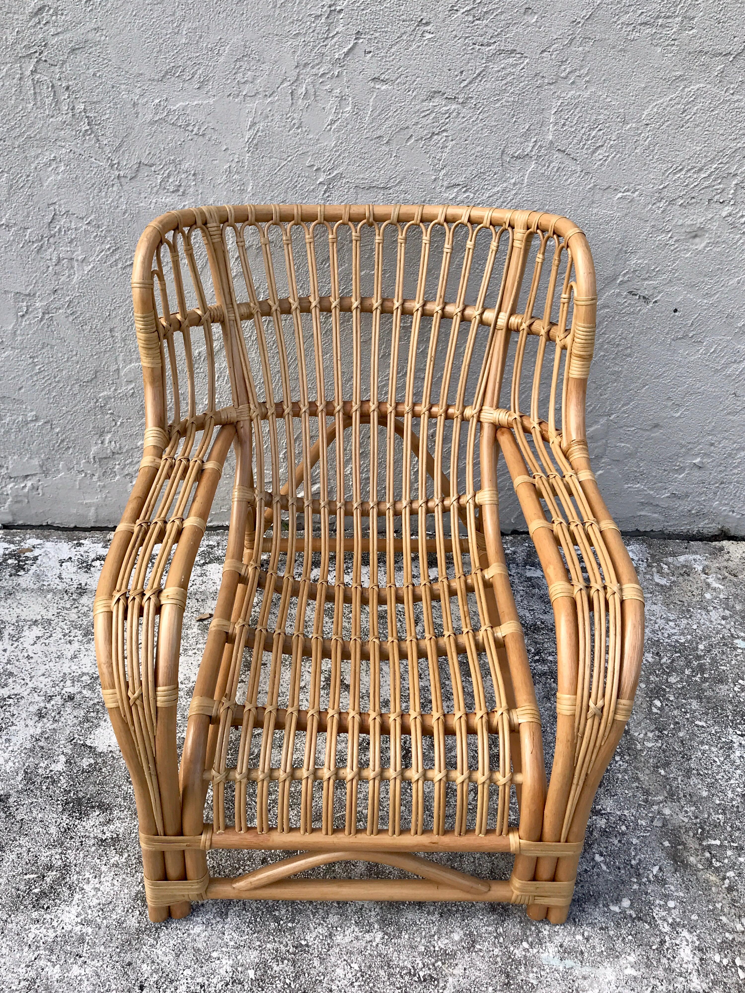 20th Century Pair of Midcentury Rattan Scoop Chairs, Restored